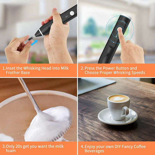 Electric Mixer Milk Frother Handheld USB Rechargeable Drink Foam Maker 3-Speed