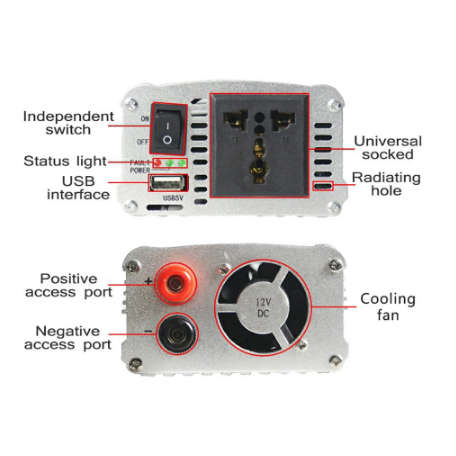1000 Watts 12v DC to 220v AC Inverter  - 1000W Peak Power 12V Inverter