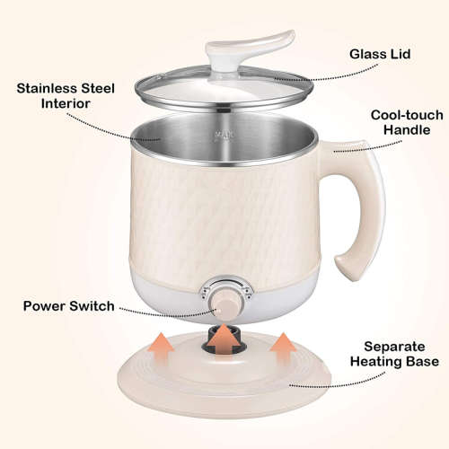 Stainless Steel Mini Electric Rice Cooker 1.8L Multi-function Portable Travel Egg Steam Noodle Pot