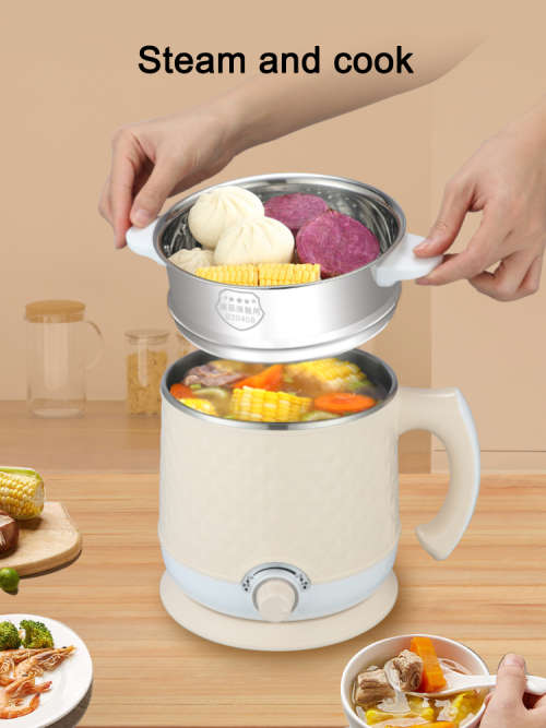 Stainless Steel Mini Electric Rice Cooker 1.8L Multi-function Portable Travel Egg Steam Noodle Pot