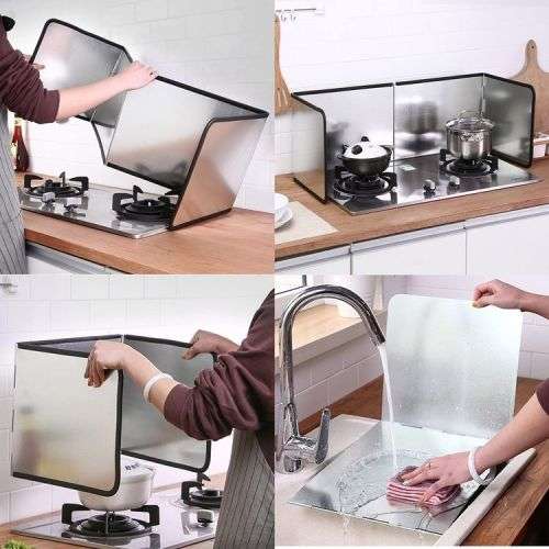 Kitchen Cooking Stainless Steel Oil Splatter Guard Foil Foldable Oil Baffle