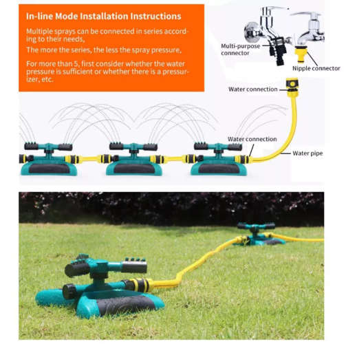 Automatic 3 Arms Nozzle Water Sprinkler 360 Degree Rotating Garden Lawn Irrigation Tool