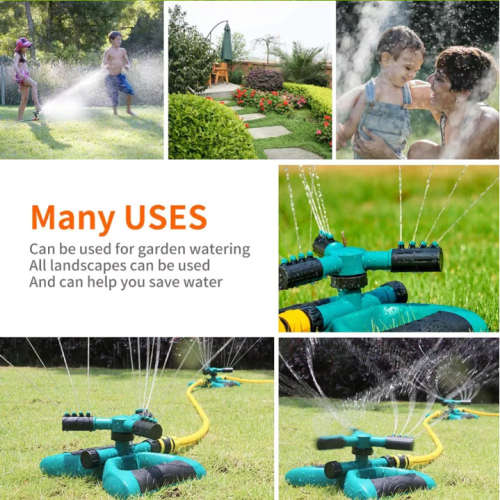 Automatic 3 Arms Nozzle Water Sprinkler 360 Degree Rotating Garden Lawn Irrigation Tool