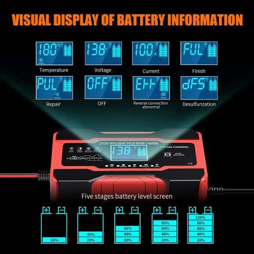10A Battery Charger Automotive 24V and 12V Car Battery Charger Battery Maintainer