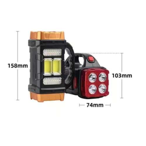 Portable Solar LED Flashlight with Work Light USB Rechargeable Handheld COB 4 Lightings