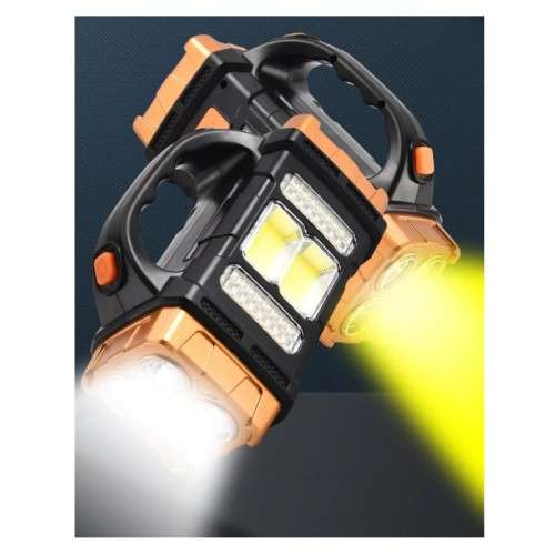 Portable Solar LED Flashlight with Work Light USB Rechargeable Handheld COB 4 Lightings