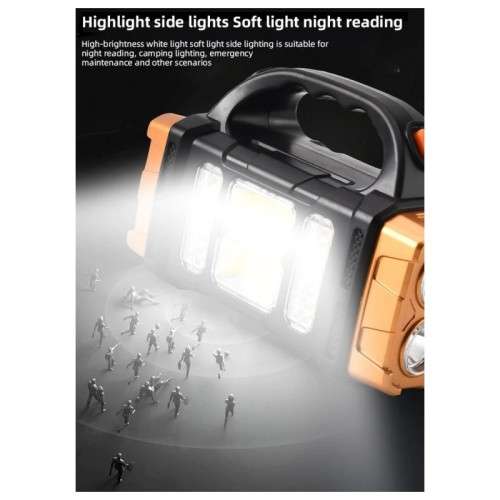 Portable Solar LED Flashlight with Work Light USB Rechargeable Handheld COB 4 Lightings