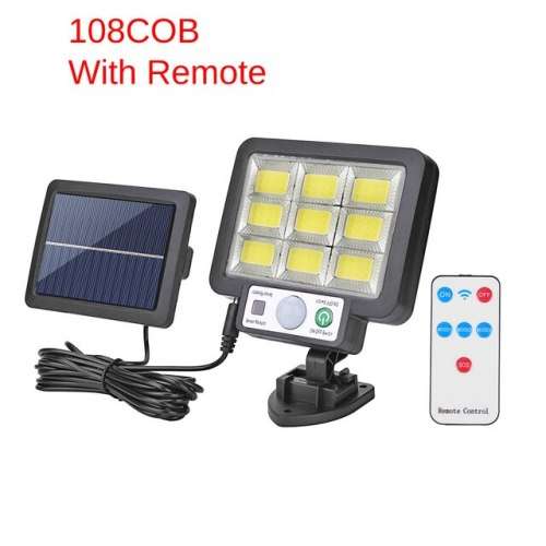 9 COB LED Bright White Solar Light With Solar Panel & Motion Sensor 9-Split