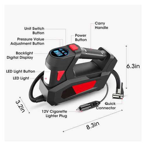 12V Car Tire Pump Portable Pump with Digital Pressure Gauge