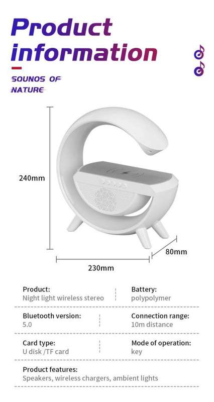 AE-8 RGB Lights Table Lamp Bluetooth Speaker With Wireless Charger