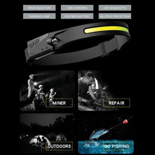 LED Headlight Lightweight Silicone XPE COB Headlamp for Fishing Camping