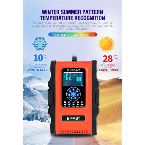 12V 24V 12A Automatic Smart Battery Charger for GEL WET AGM Lithium LiFePO4 LiPo