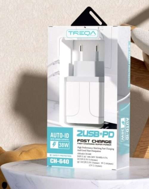 Treqa-CH-6402 USB+ PD 38W Fast Charger With Type C Cable