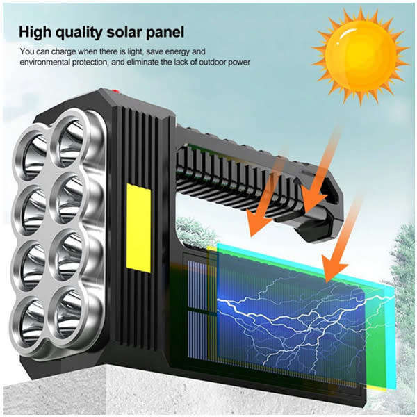8 LED Solar Rechargeable Flashlights Multifunction LED Torch Portable Flashlight