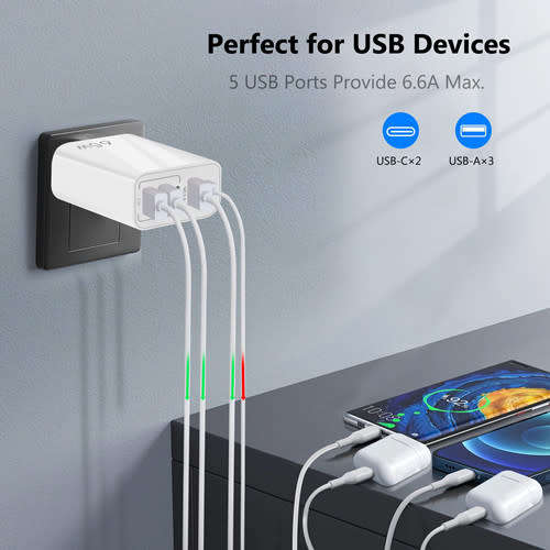 USB C Wall Charger 65W 5 Port Fast Charging Block USB C Charger