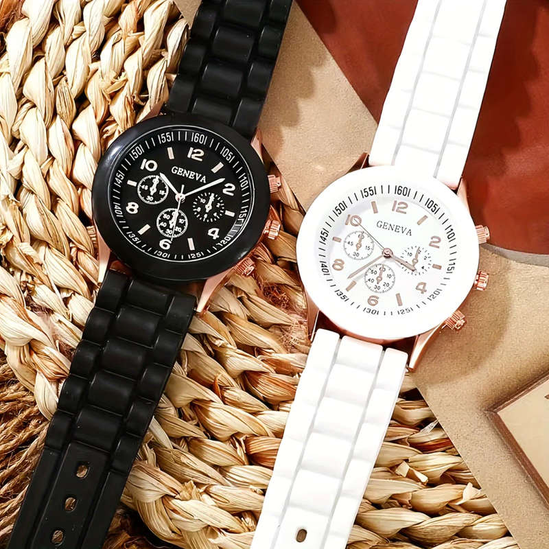2 Pcs Couple Watches Simple Fashion Quartz Watch Analog Silicone Watch, Valentine`s Day Gift For Him