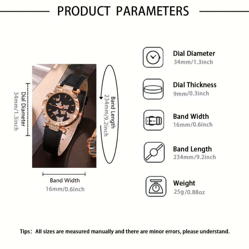 5pcs/Set Women`s Watch Elegant Butterfly Quartz Watch Sparkling Rhinestone Analog Watch And Jewelry
