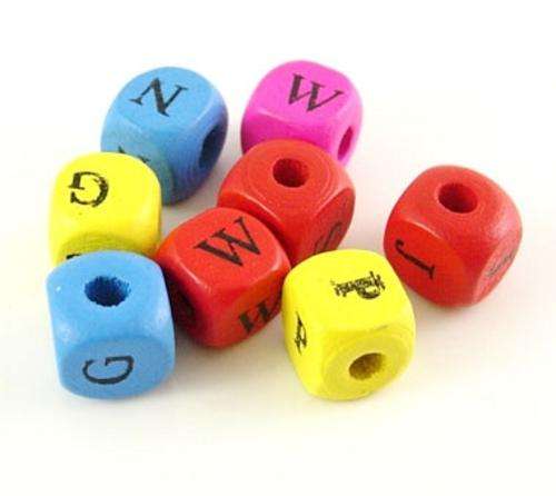 Wooden cube alphabet beads