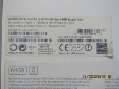 Apple I Pad Air 2 (Space Grey 64GB cellular and wifi)