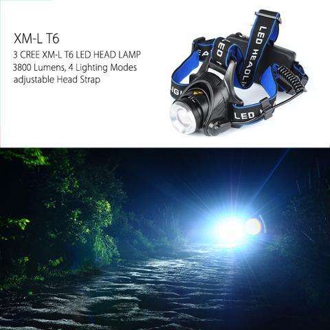 CREE T6 HEAD LAMP - 1200 LUMEN, 3 LIGHT SETTINGS, ADJUSTABLE HEAD STRAP, WEATHERPROOF - LT294