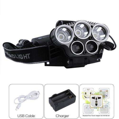 CREE LED HEADLIGHT - 5 LED, 2X 18650 BATTERY, 5 LIGHT MODES, 2X BLUE-RAY LED, ALUMINUM ALLOY, ADJUST