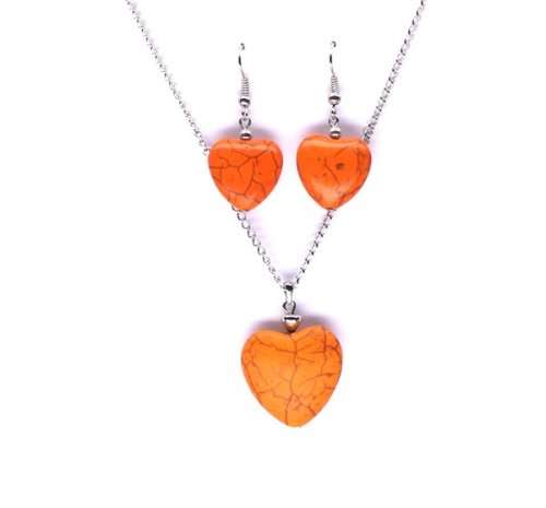 ORANGE COLOURED HOWLITE HEART SET