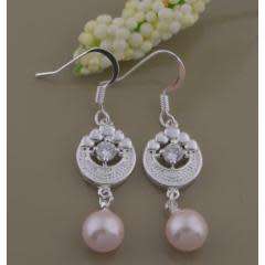SILVER & PINK PEARL DROP EARRINGS - 925 STAMPED SILVER