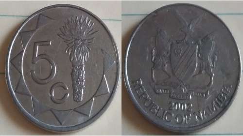 2002 - Namibia - 5c - Mopane Aloe - Demonetised No -Nickel Plated Steel