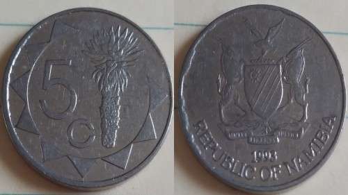 1993 - Namibia - 5c - Mopane Aloe - Demonetised No -Nickel Plated Steel -  Rim Strike Error?