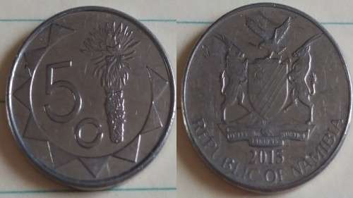 2015 - Namibia - 5c - Mopane Aloe - Demonetised No -Nickel Plated Steel