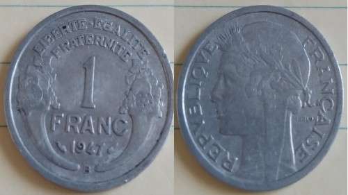 1947 B - France - 1 Franc (Light Type) - Wreathed Female Head (Marianna) - Demonetised Feb 2005 -Alu