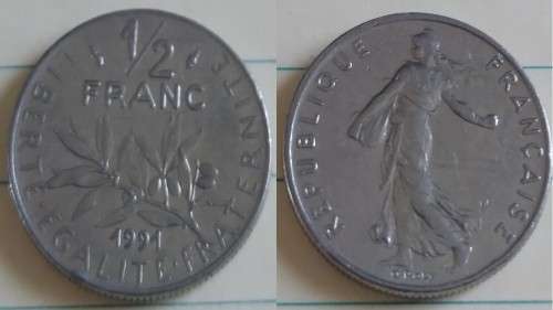 1991 - France - ½ Franc - Signature `O. Roty` - Demonetised Feb 2002 -Nickel