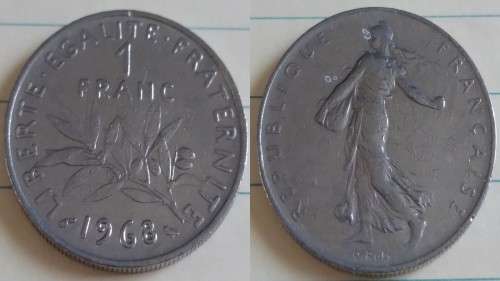 1968 - France - 1 Franc - Signature `O. Roty` - Demonetised Feb 2002 -Nickel