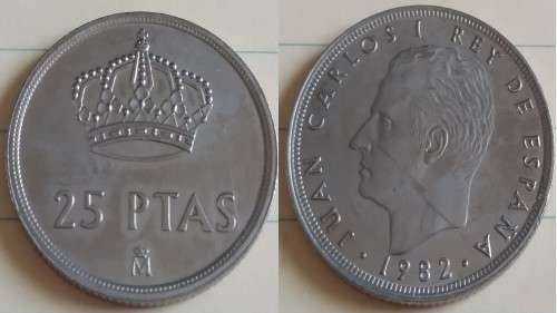 1982 - Spain - 25 Ptas - Juan Carlos I - Demonetised Jan 1997 -Copper-Nickel