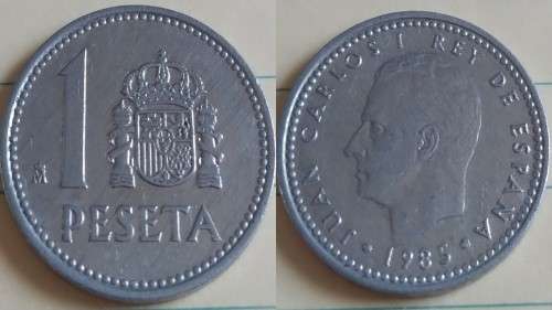 1985 - Spain - 1 Peseta - Juan Carlos I - Demonetised Jan 1997 -Aluminium