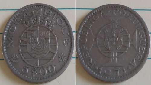 1971 - Mozambique - $5 - Emblem of Portugal`s Order of the Colonial Empire - Demonetised Yes -Copper
