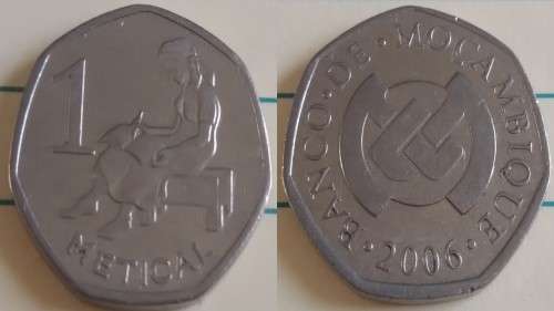2006 - Mozambique - 1 Metical - Young Woman Seated - Demonetised No -Nickel Plated Steel