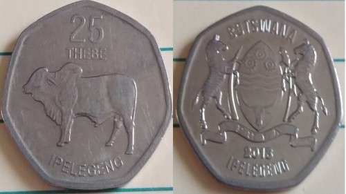 2013 - Botswana - 25 Thebe - Zebu - Demonetised July 2014 -Nickel Clad Steel