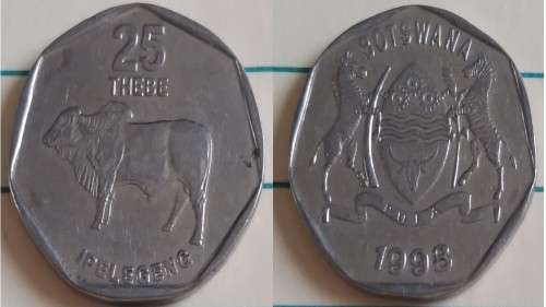 1998 - Botswana - 25 Thebe - Zebu - Demonetised July 2014 -Nickel Clad Steel