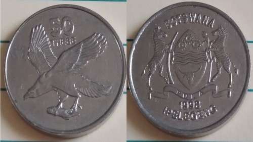 1998 - Botswana - 50 Thebe - African Fish Eagle - Demonetised July 2014 -Nickel Clad Steel
