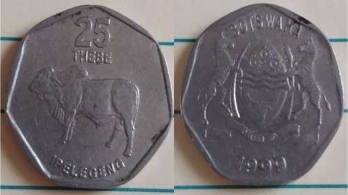1999 - Botswana - 25 Thebe - Zebu - Demonetised July 2014 -Nickel Clad Steel