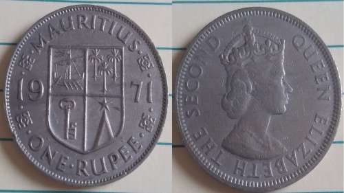 1971 - Mauritius - One Rupee - ER II - Demonetised Yes -Copper-Nickel