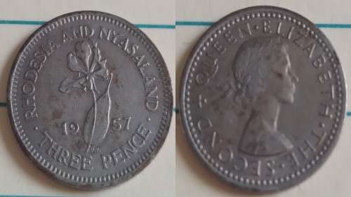 1957 - Rhodesia & Nyasaland - Three Pence - ER II - Demonetised Jun 1965 -Copper-Nickel