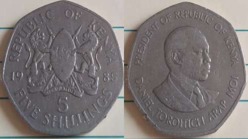 1985 - Kenya - 5 Shillings - Daniel Toroitch Arap Moi - Demonetised Yes -Copper-Nickel