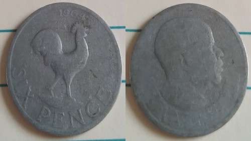 1964 - Malawi - Six Pence - Hastings Kamuzu Band - Demonetised Yes -Nickel Brass