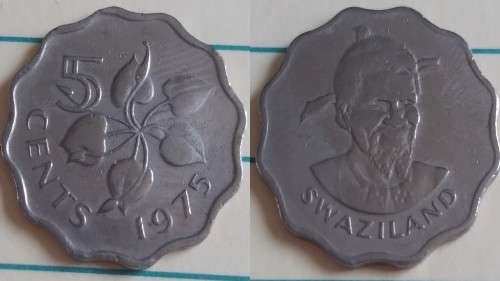1975 - Swaziland - 5 cents - King Sobhuza II - Demonetised Feb 2016 -Copper-Nickel