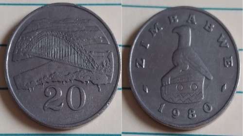 1980 - Zimbabwe - 20 - Birchenough Bridge - Demonetised Yes -Copper-Nickel