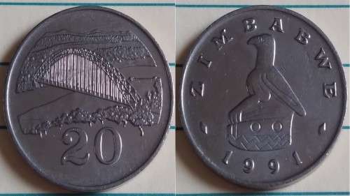 1991 - Zimbabwe - 20 - Birchenough Bridge - Demonetised Yes -Copper-Nickel