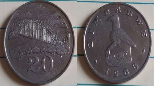 1988 - Zimbabwe - 20 - Birchenough Bridge - Demonetised Yes -Copper-Nickel