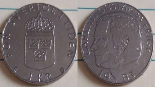 1983 - Sweden - 1 Krona - CARL XVI GUSTAF - Demonetised Jun 2017 -Copper-Nickel